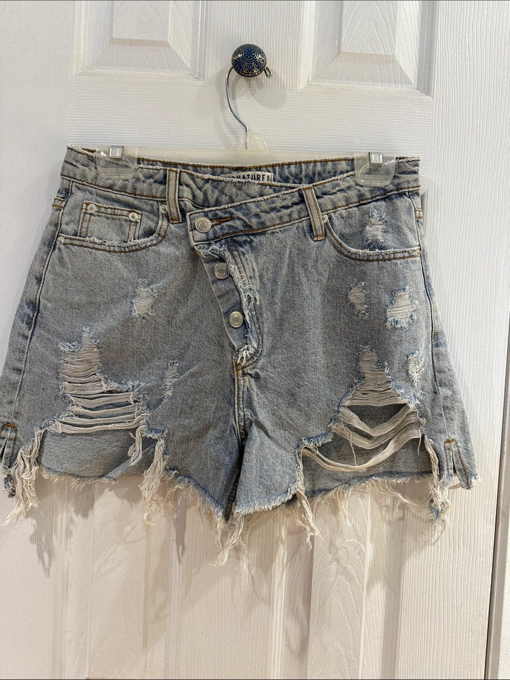 Signature8 Distressed Light Grey Denim Shorts